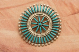 Zuni Indian Jewelry Genuine Sleeping Beauty Turquoise Sterling Silver Needlepoint Brooch